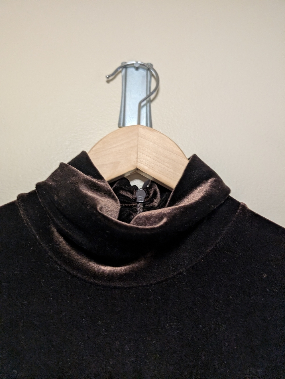 Long Sleeve Velvet Mock-Neck Dress in Dark Brown - Picture 2 of 5